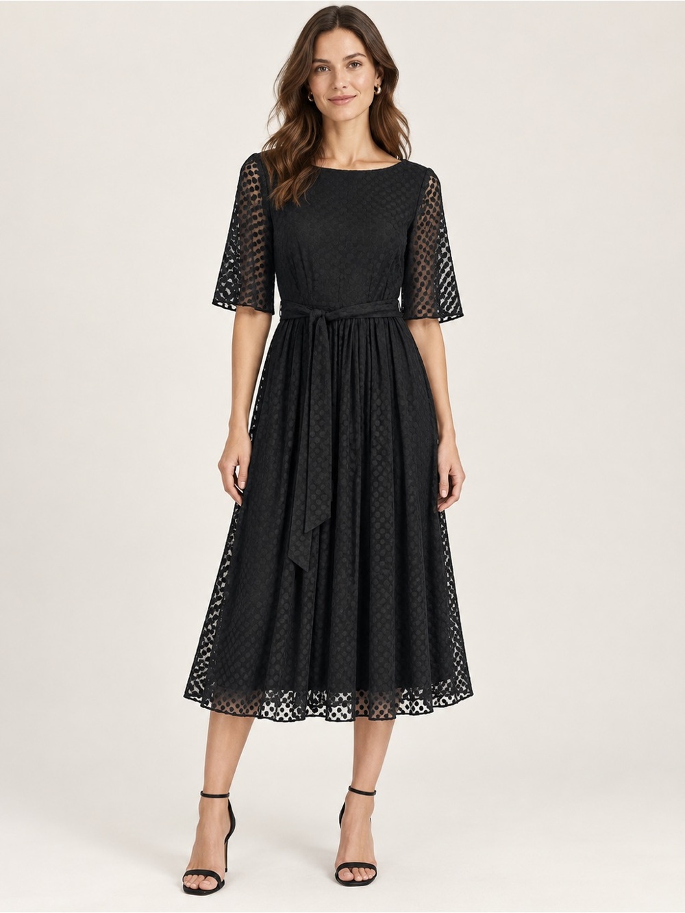 Kate Spade New York Black Polka Dot Flutter Sleeve Midi Dress – Size 0